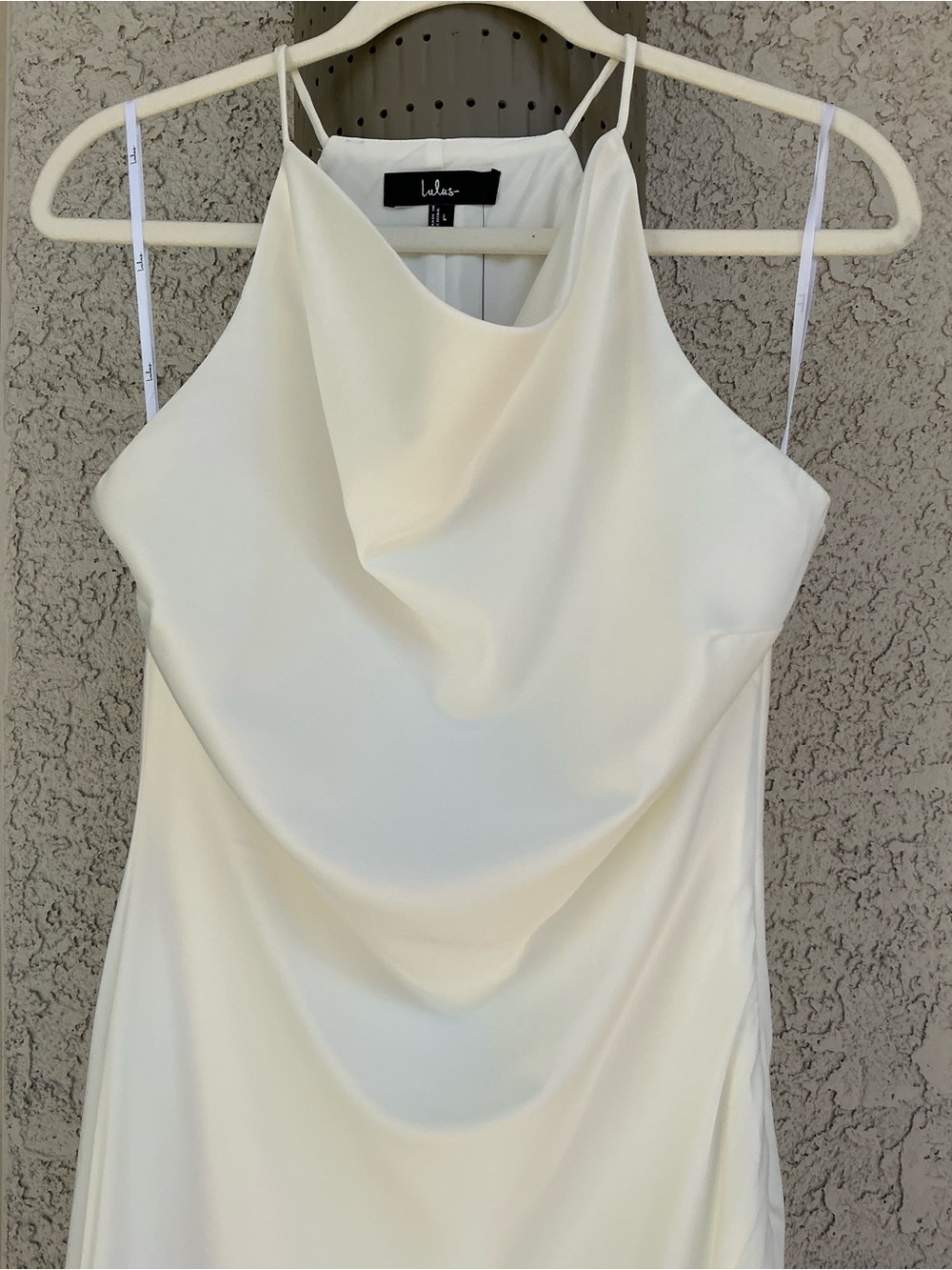 NWT Lulu’s Elynne White Satin Cowl Neck Midi Dress Large Romantic Chic Cocktail - Picture 9 of 12